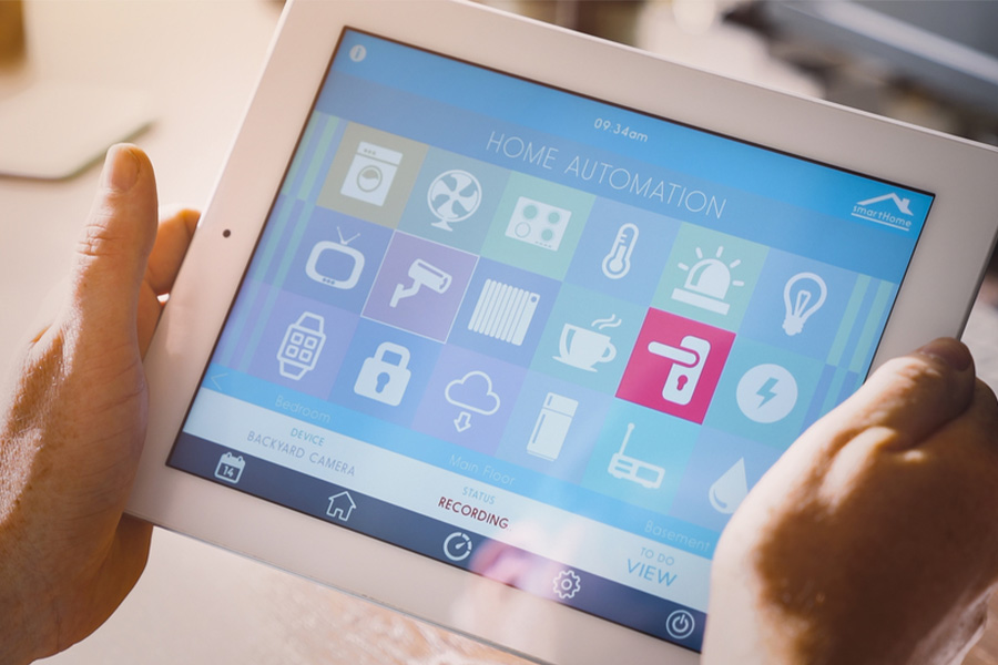 Close up screen display of home automation on a tablet