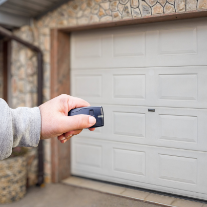 Charlotte security key fob pointing to a garage door